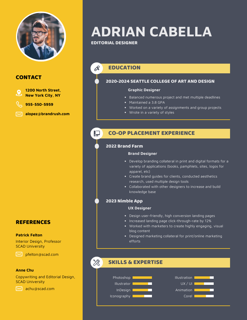 Bold resume template with striking colors